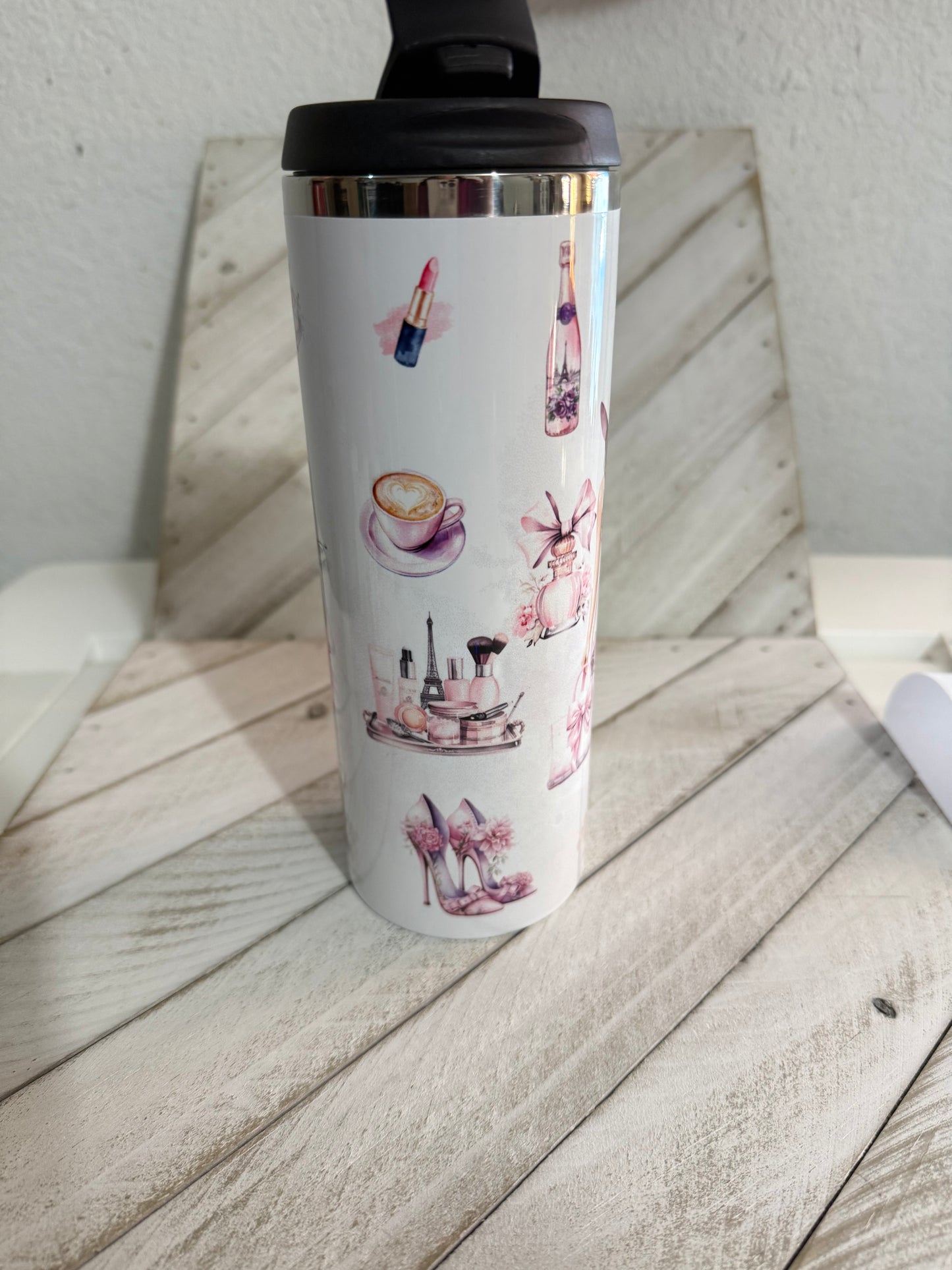 Vintage Paris Pink Coffee Tumbler