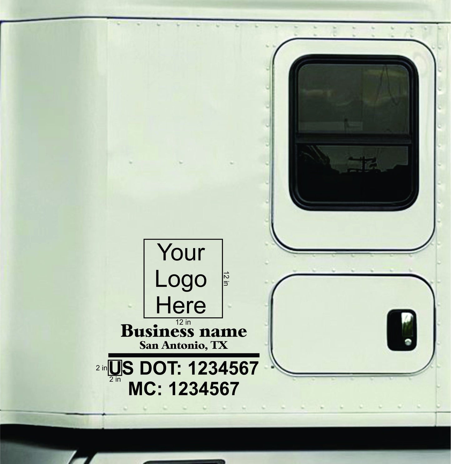 Truck Decal USDOT MC compliance decal Heavy Duty Outdoor Vinyl, Solid colors, Logo, Location, and Numbers included