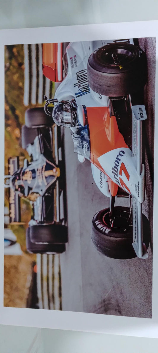McLaren and Lotus Vintage Formula 1 GP Vinyl poster Print, F1 Wall Art, Motorsport gift idea Mario Andretti, John Watson.