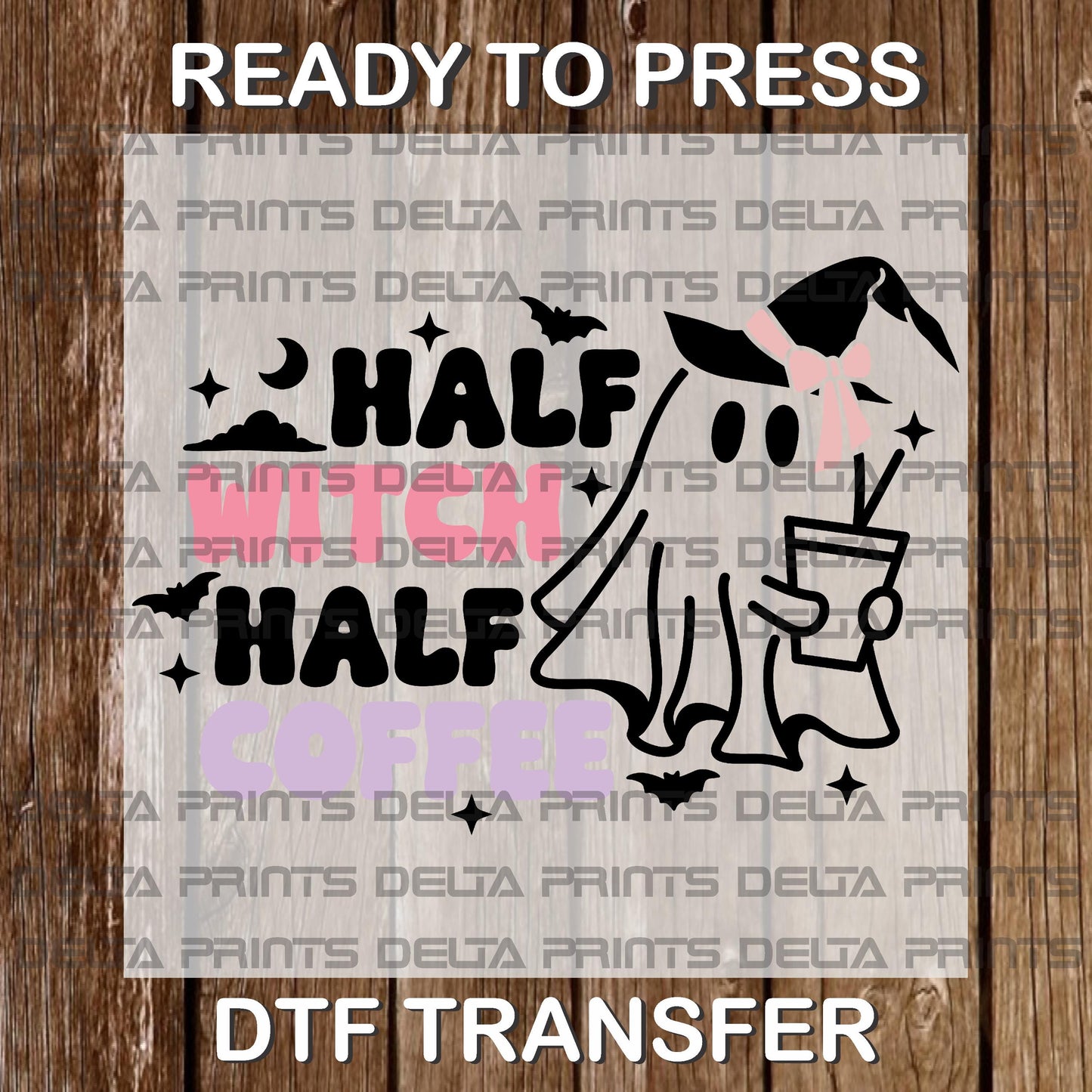 Half Witch Half Coffee Shirt Transfer. Full Color DTF Transfers, Ready to press, Iron on transfer. Ready to ship. Halloween transfer