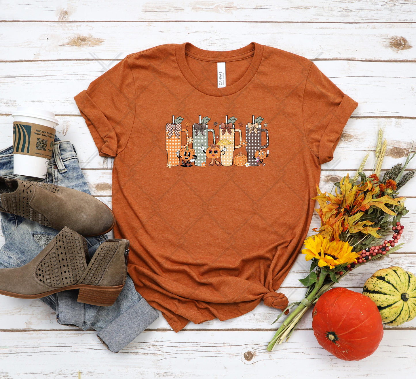 Four Fall Cups T-shirt. Fall t-shirt