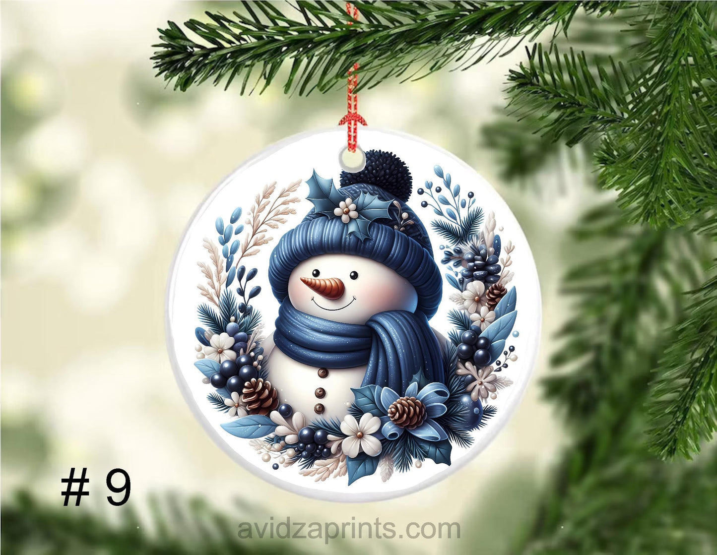 Christmas Ornament. Porcelain Blue Snowmen Ornament. Blue tones Christmas ceramic porcelain ornament