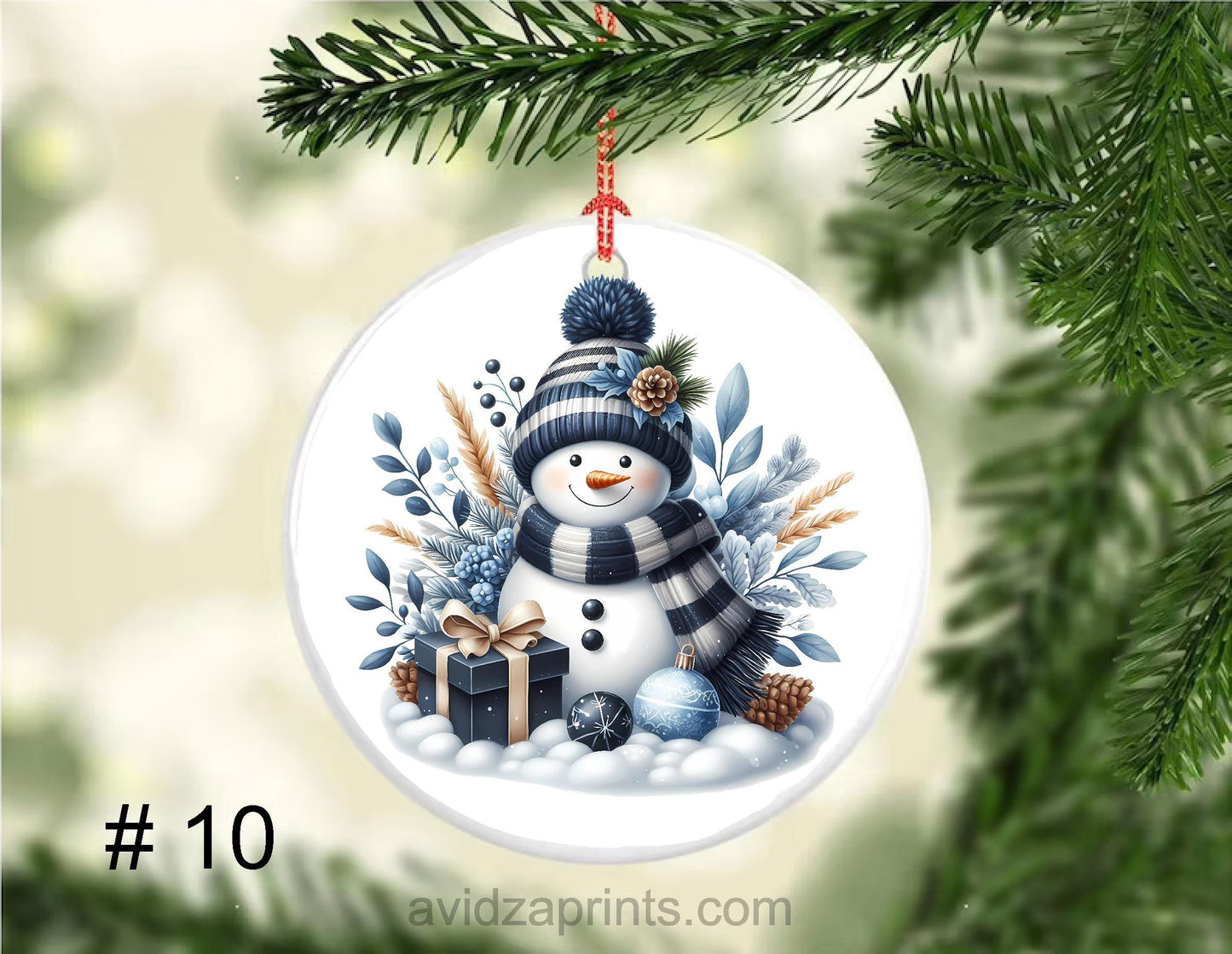 Christmas Ornament. Porcelain Blue Snowmen Ornament. Blue tones Christmas ceramic porcelain ornament