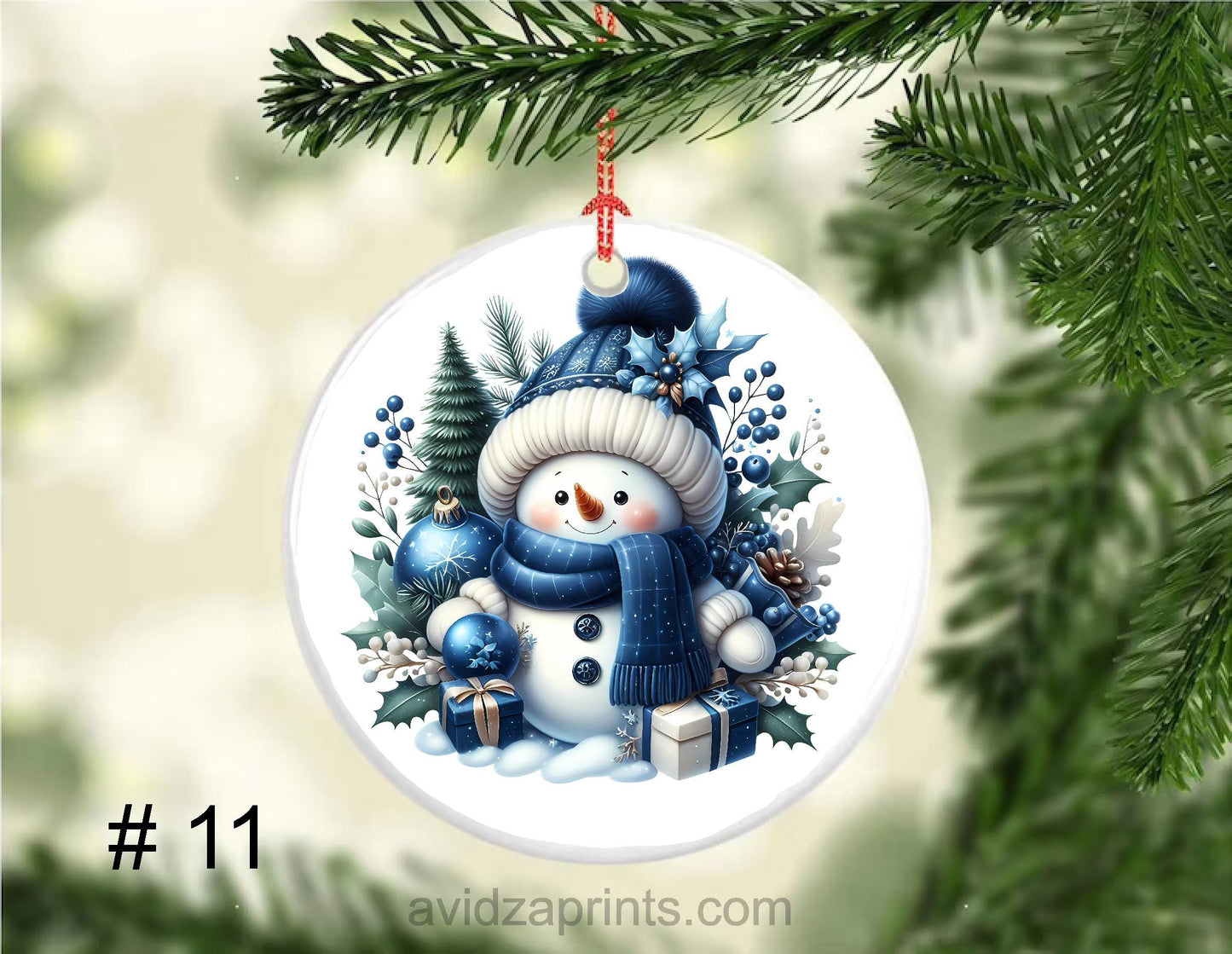 Christmas Ornament. Porcelain Blue Snowmen Ornament. Blue tones Christmas ceramic porcelain ornament