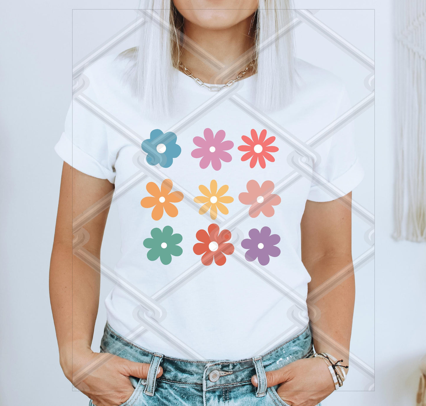 9 retro flowers png, 9 retro flowers digital design, retro flowers svg