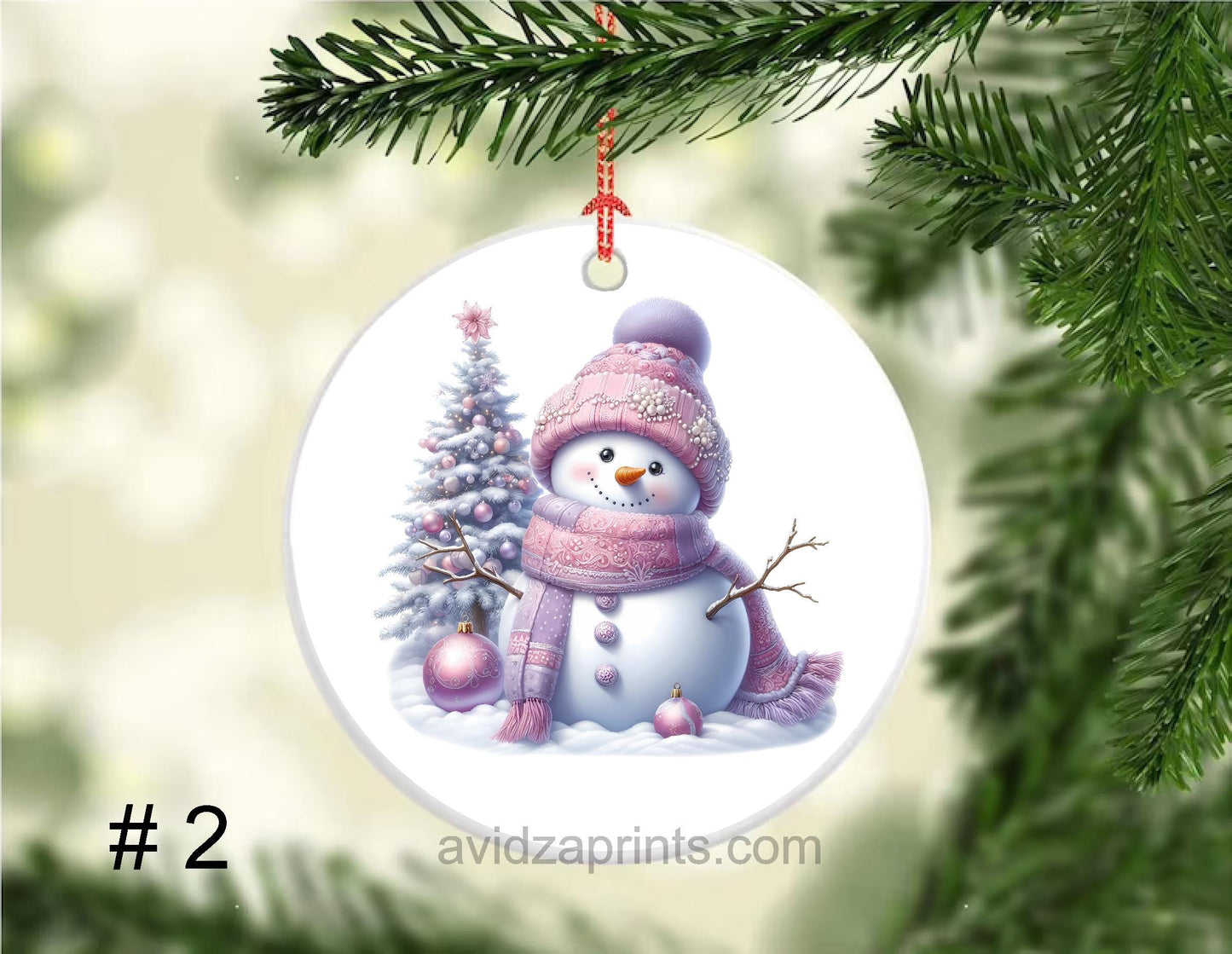 Christmas Ornament. Porcelain Pink Snowmen Ornament. Pink tones Christmas ceramic porcelain ornament