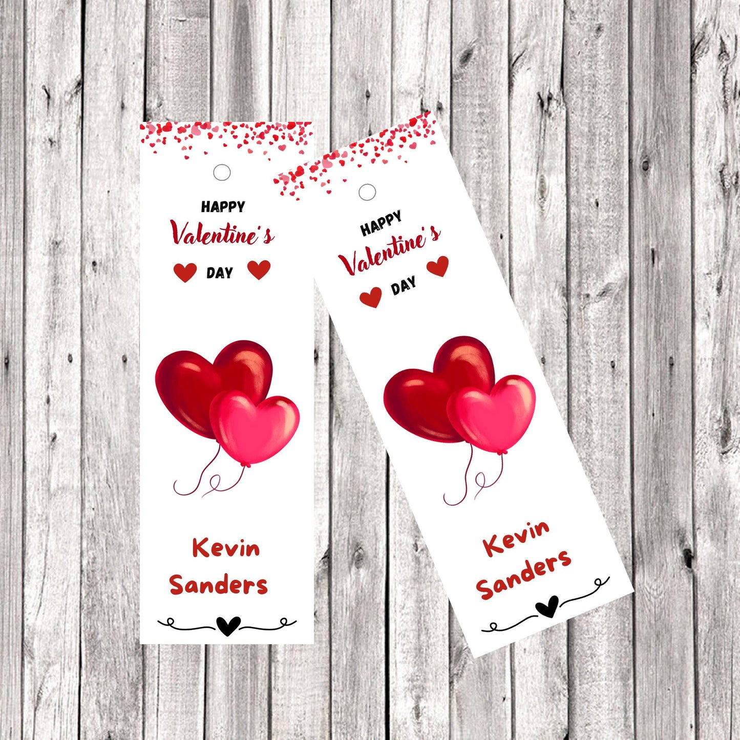 Valentines Heart Balloons bookmark editable file. Personalized Valentine Bookmark. Valentines Cards pdf