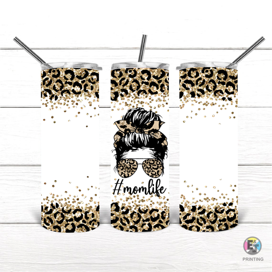 Mom life glitter cheetah tumbler