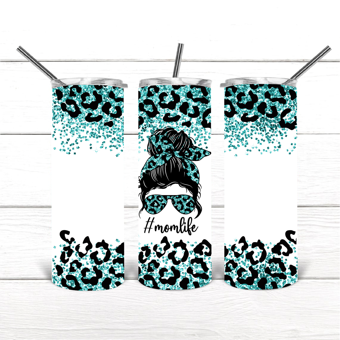 Mom life glitter cheetah tumbler