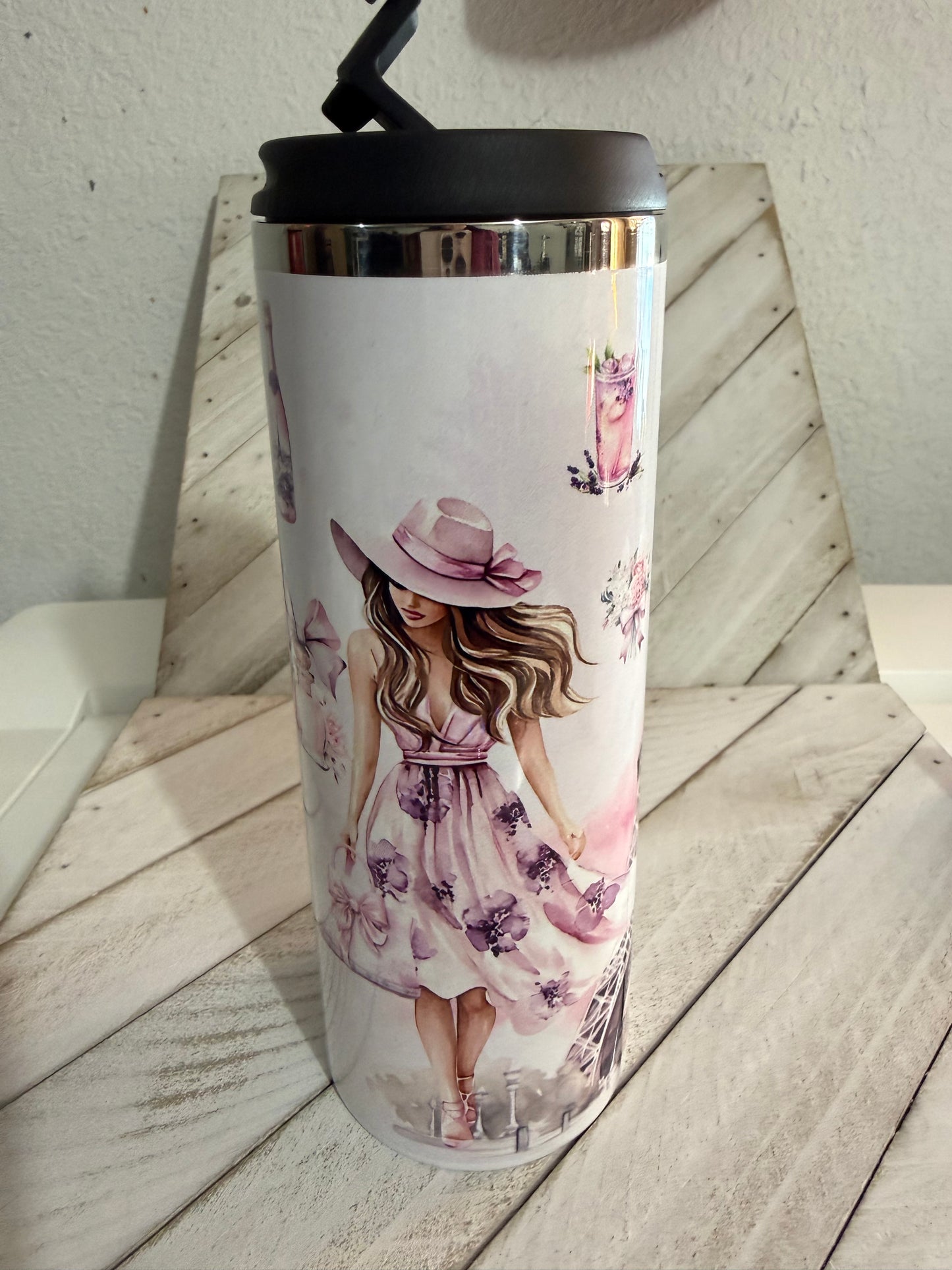 Vintage Paris Pink Coffee Tumbler