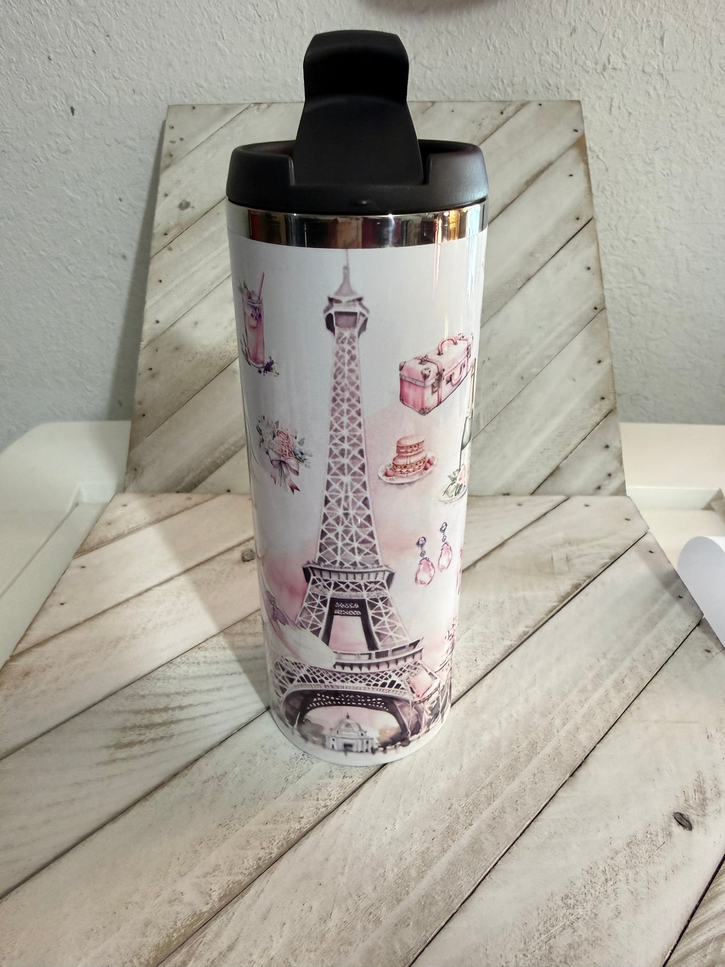 Vintage Paris Pink Coffee Tumbler