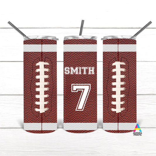 Personalized football tumbler. Football tumbler with player name and number