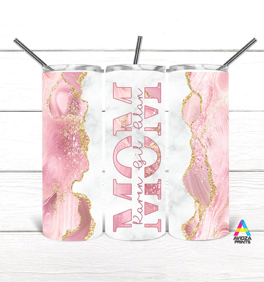 Mom pink marble personalized tumbler. Mom tumbler with Children name tumbler. Kids names tumbler