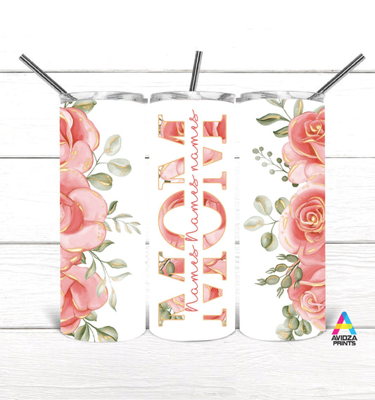 Mom coral floral pattern tumbler