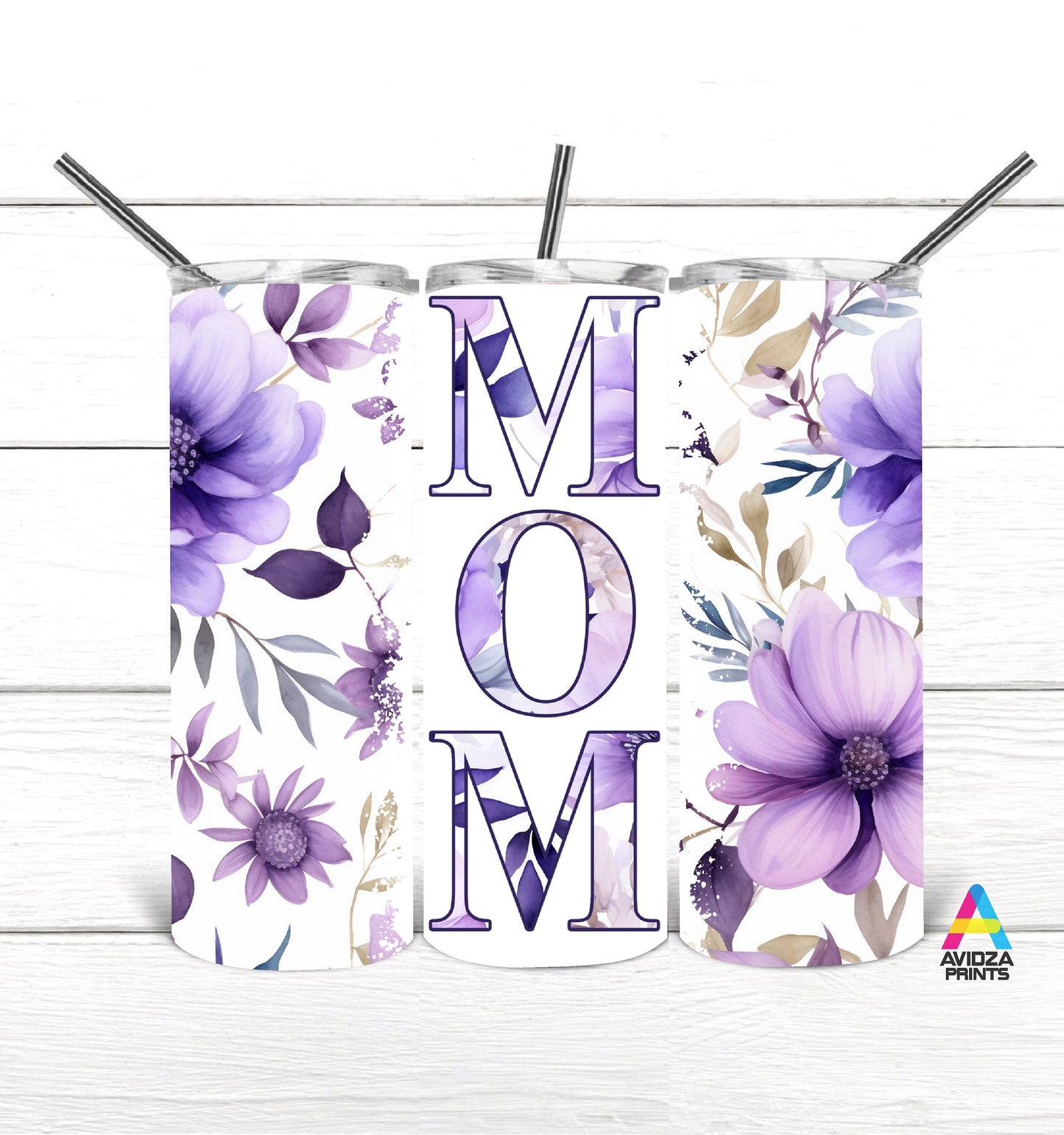 Mom purple floral pattern tumbler