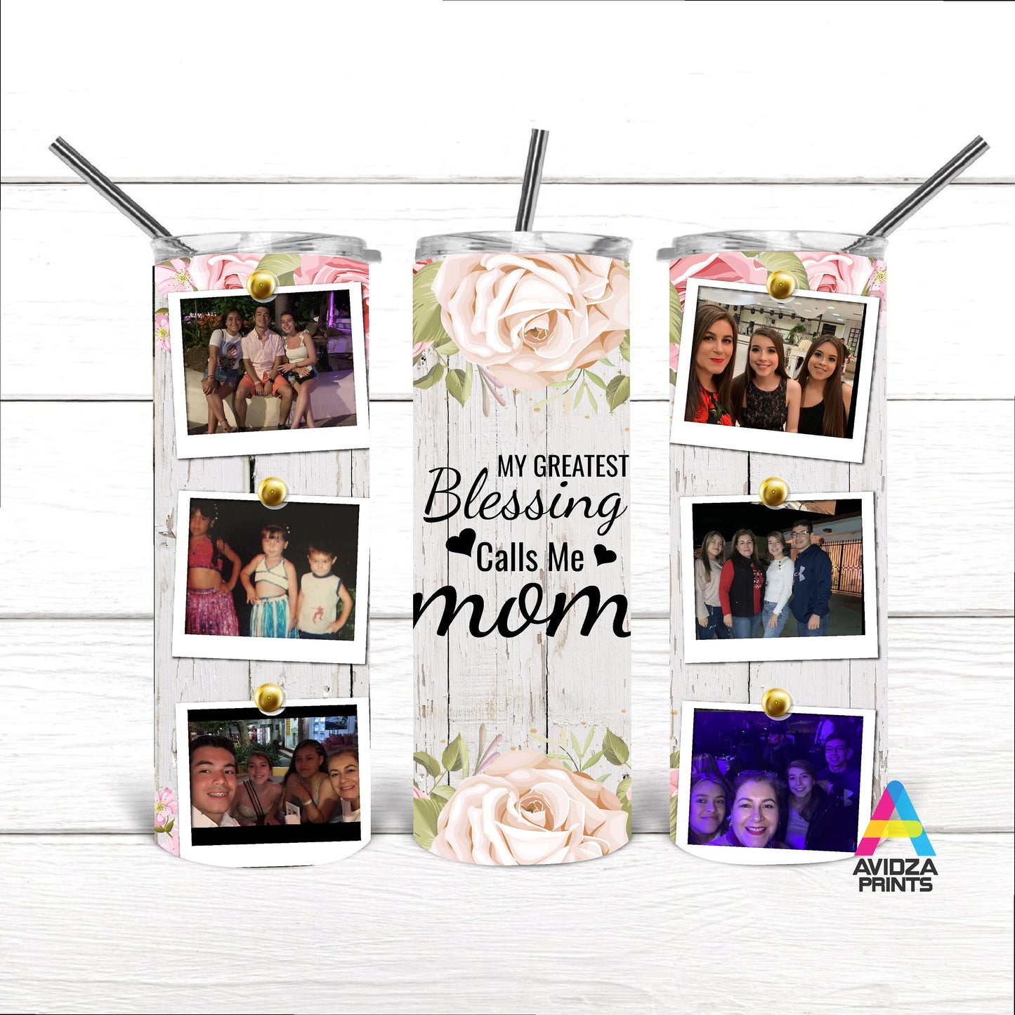 My greatest blessings calls me mom. personalized tumbler. Mom tumbler with Children pictures tumbler