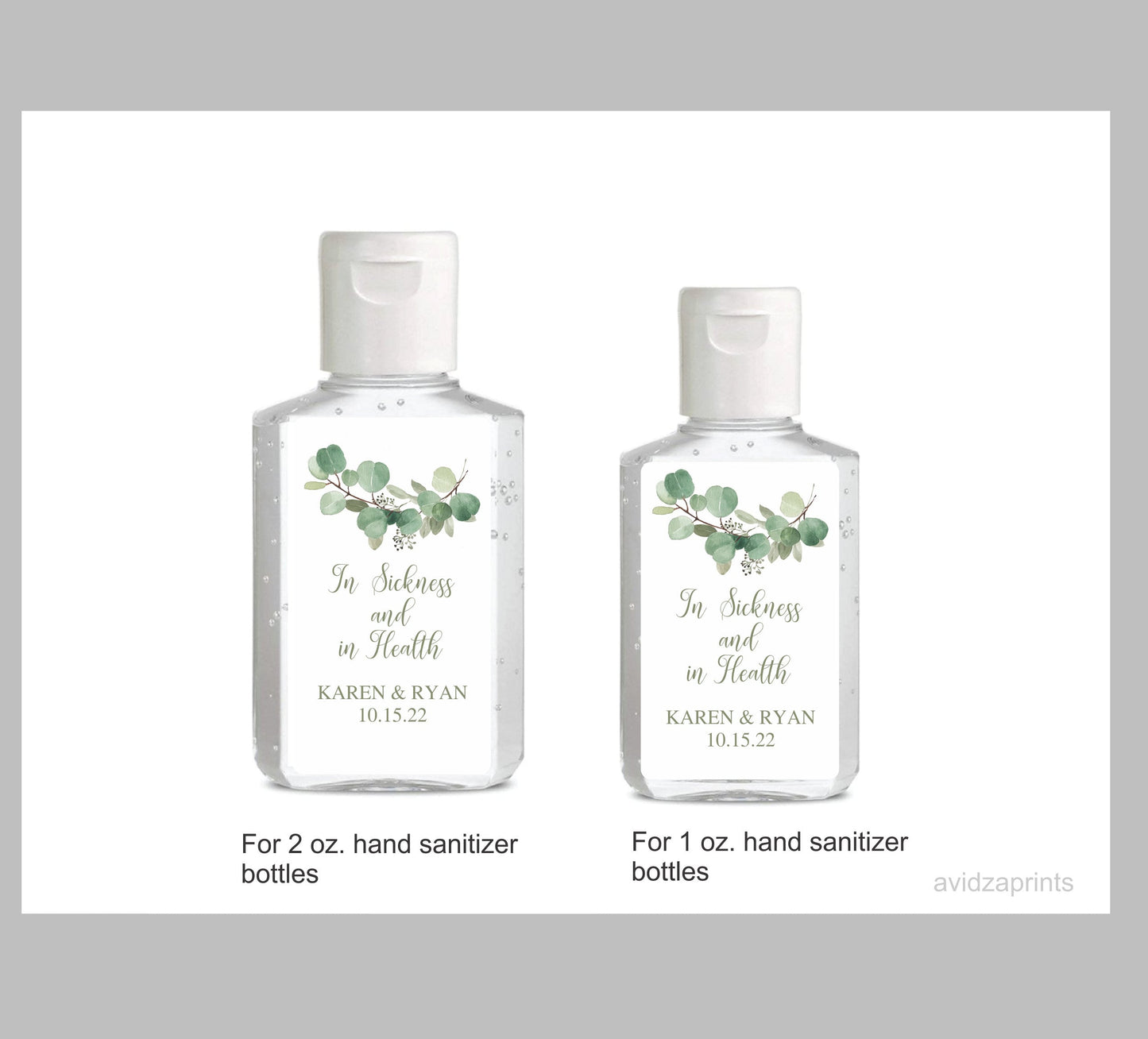 Personalized Hand sanitizer label. Wedding hand sanitizer favor stickers. In sickness and in Health