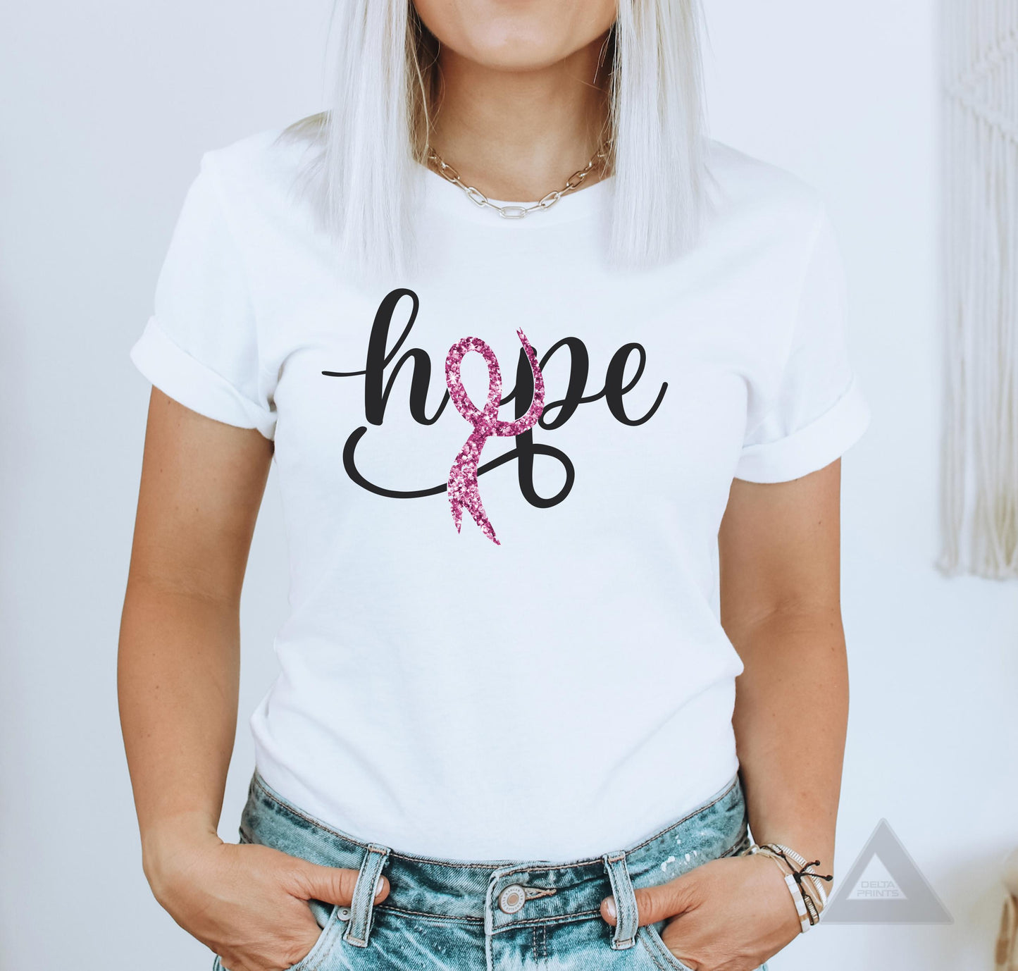 Hope pink glitter ribbon Breast Cancer Awareness  t-shirt.