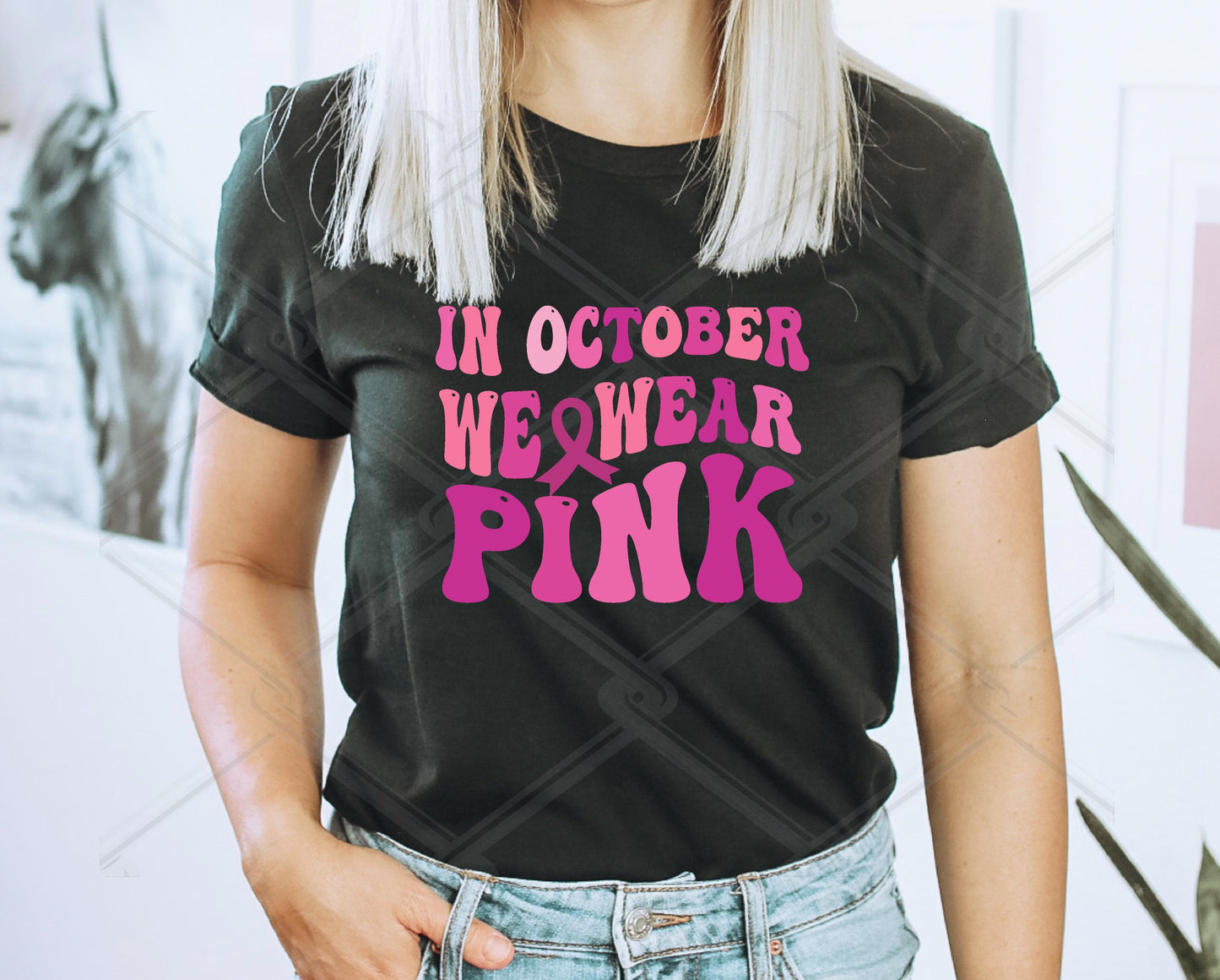 In October We Wear Pink Cancer Awareness t-shirt.