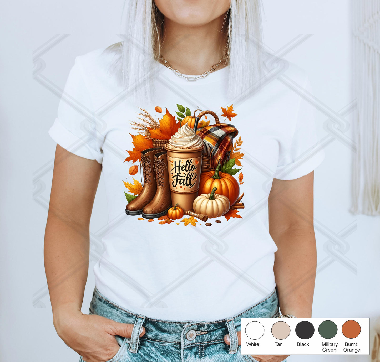 Hello Fall. Scarf, latte and boots T-shirt.  Fall t-shirt