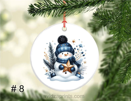 Christmas Ornament. Porcelain Blue Snowmen Ornament. Blue tones Christmas ceramic porcelain ornament