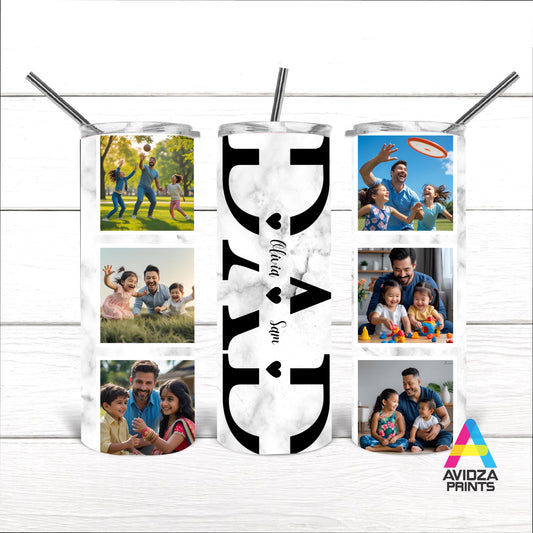Dad photo tumbler. Dad 6 photos tumbler with children names