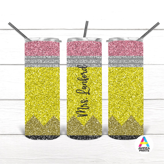 Glitter pencil  Skinny tumbler Personalized.